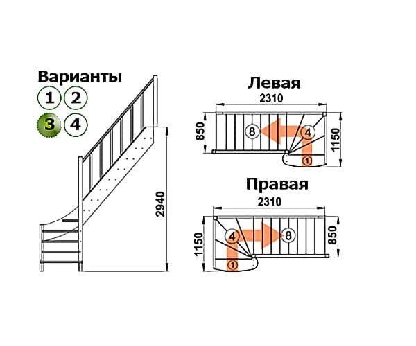 Деревянная лестница на второй этаж ЛС-07м-3